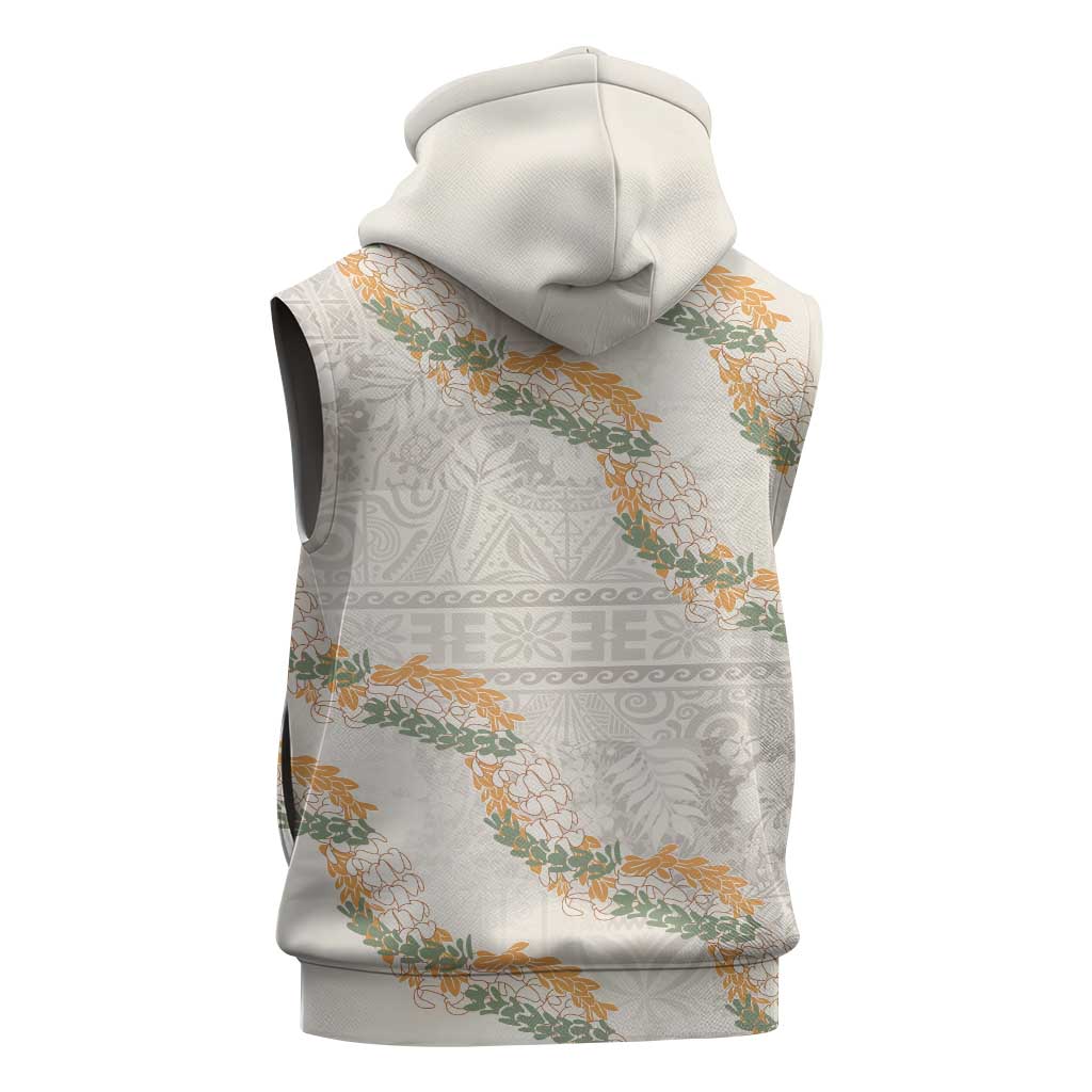 Aloha Pakalana and Puakenikeni Lei Sleeveless Zip Hoodie Beige Hawaiian Pattern - Polynesian Pride