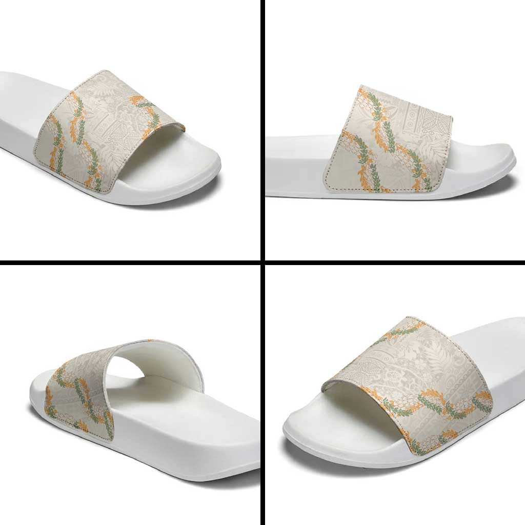 Aloha Pakalana and Puakenikeni Lei Slide Sandals Beige Hawaiian Pattern - Polynesian Pride