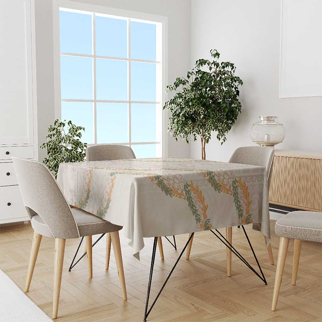 Aloha Pakalana and Puakenikeni Lei Tablecloth Beige Hawaiian Pattern