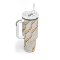 Aloha Pakalana and Puakenikeni Lei Tumbler With Handle Beige Hawaiian Pattern