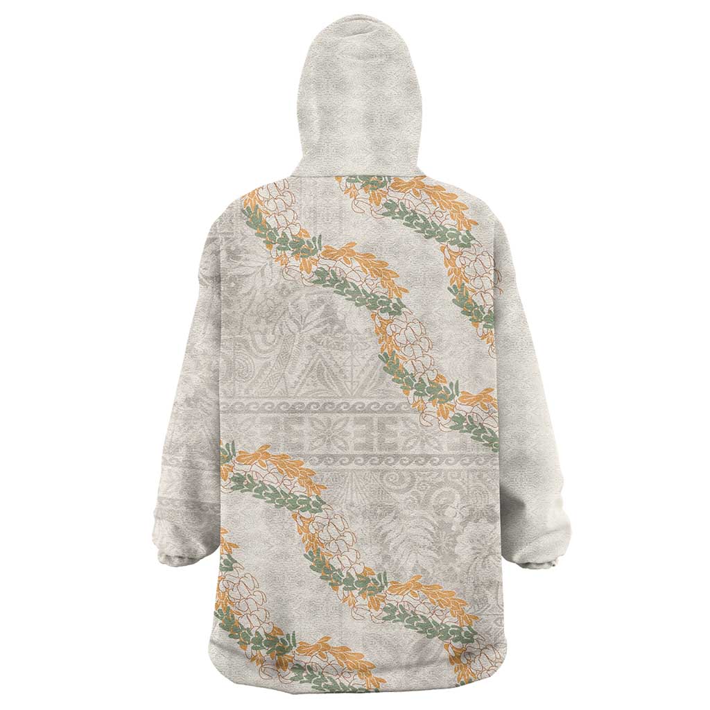 Aloha Pakalana and Puakenikeni Lei Wearable Blanket Hoodie Beige Hawaiian Pattern