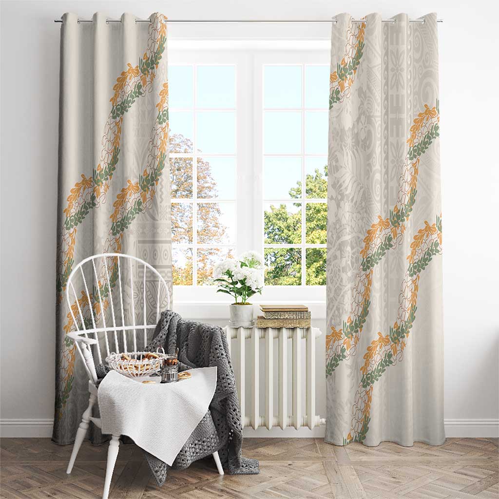 Aloha Pakalana and Puakenikeni Lei Window Curtain Beige Hawaiian Pattern