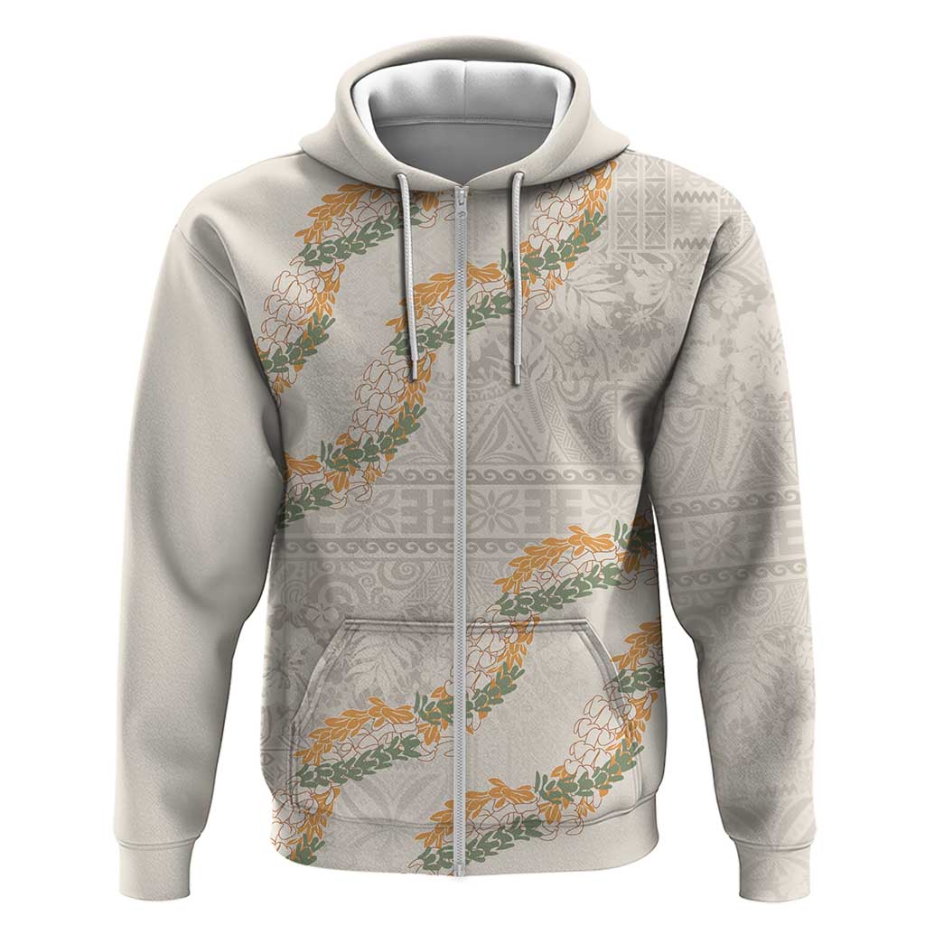 Aloha Pakalana and Puakenikeni Lei Zip Hoodie Beige Hawaiian Pattern LT9 Zip Hoodie Beige - Polynesian Pride