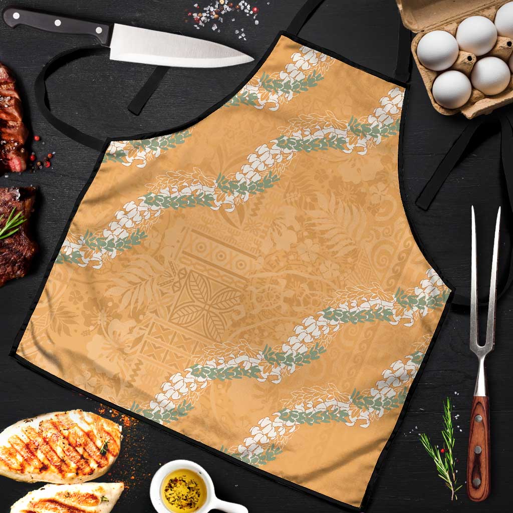 Aloha Pakalana and Puakenikeni Lei Apron Gold Hawaiian Pattern - Polynesian Pride