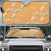 Aloha Pakalana and Puakenikeni Lei Auto Sun Shade Gold Hawaiian Pattern - Polynesian Pride