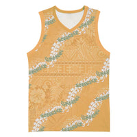 Aloha Pakalana and Puakenikeni Lei Basketball Jersey Gold Hawaiian Pattern - Polynesian Pride