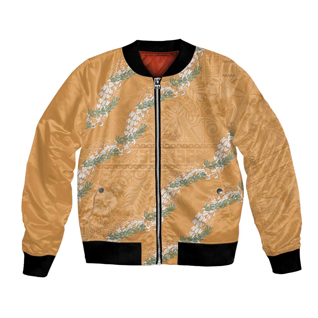 Aloha Pakalana and Puakenikeni Lei Bomber Jacket Gold Hawaiian Pattern LT9 Unisex Gold - Polynesian Pride