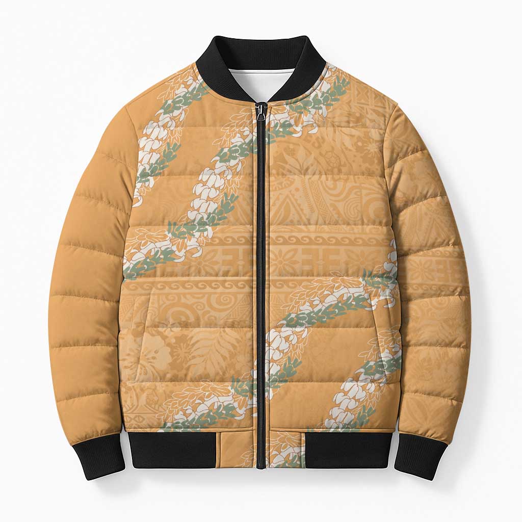 Aloha Pakalana and Puakenikeni Lei Bomber Puffer Jacket Gold Hawaiian Pattern - Polynesian Pride