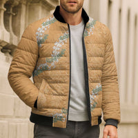 Aloha Pakalana and Puakenikeni Lei Bomber Puffer Jacket Gold Hawaiian Pattern - Polynesian Pride