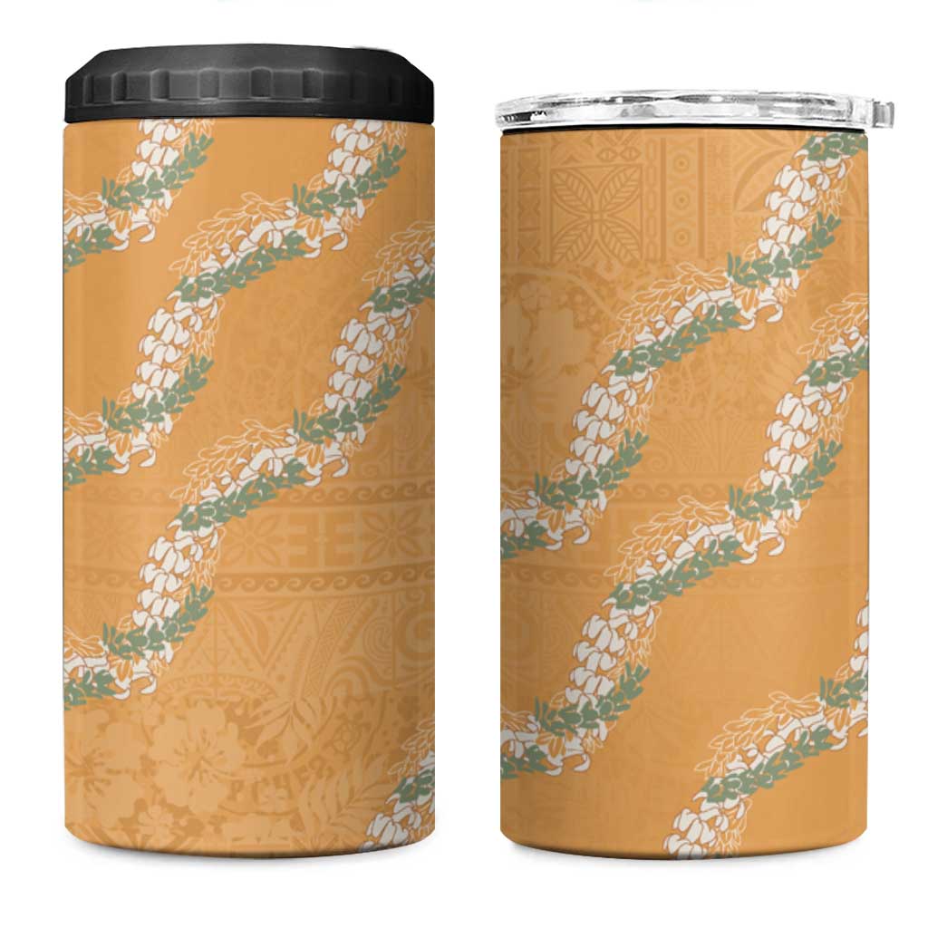 Aloha Pakalana and Puakenikeni Lei 4 in 1 Can Cooler Tumbler Gold Hawaiian Pattern