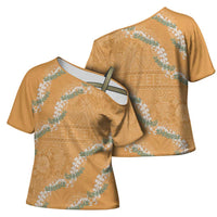 Aloha Pakalana and Puakenikeni Lei Cross Shoulder Shirt Gold Hawaiian Pattern - Polynesian Pride