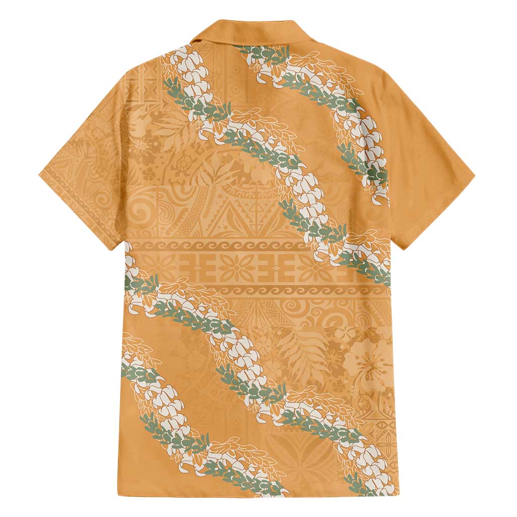 Aloha Pakalana and Puakenikeni Lei Family Matching Long Sleeve Bodycon Dress and Hawaiian Shirt Gold Hawaiian Pattern LT9 - Polynesian Pride