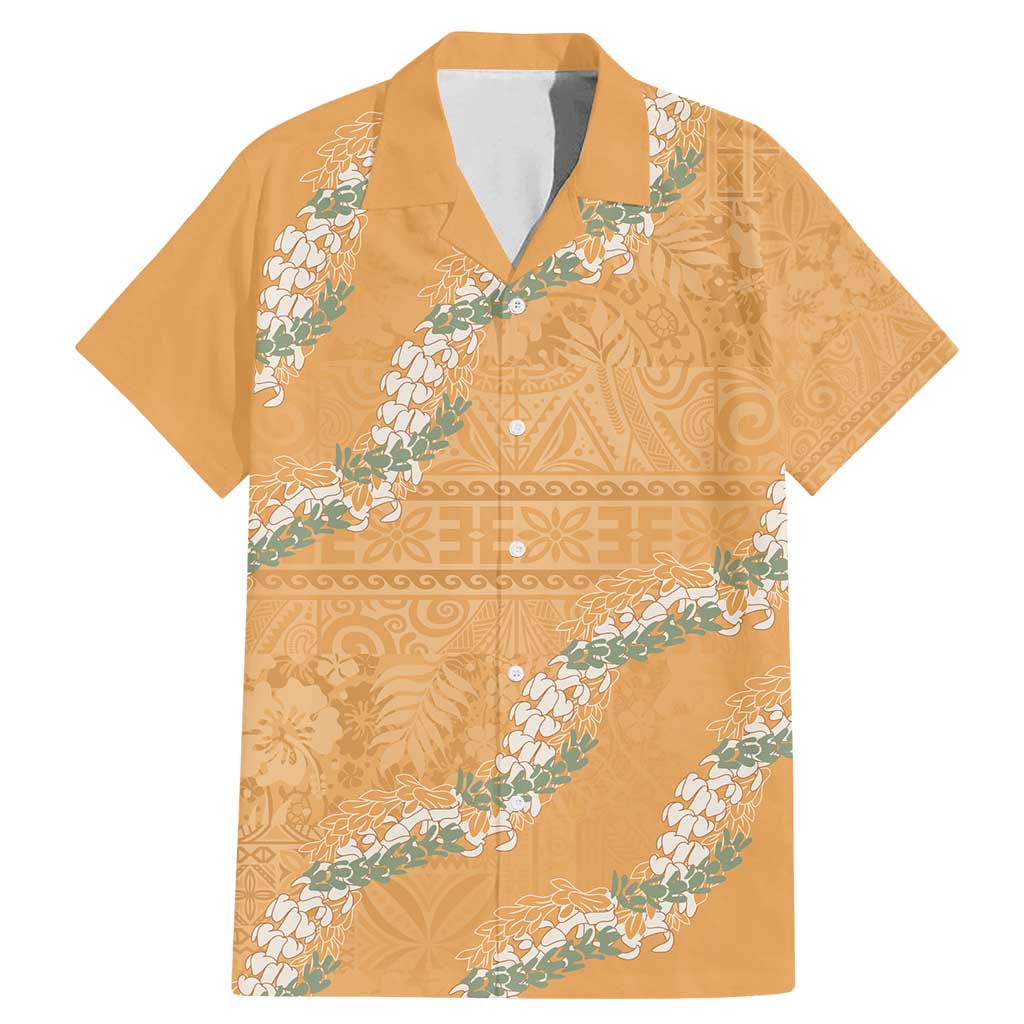 Aloha Pakalana and Puakenikeni Lei Family Matching Mermaid Dress and Hawaiian Shirt Gold Hawaiian Pattern
