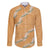 Aloha Pakalana and Puakenikeni Lei Family Matching Off The Shoulder Long Sleeve Dress and Hawaiian Shirt Gold Hawaiian Pattern