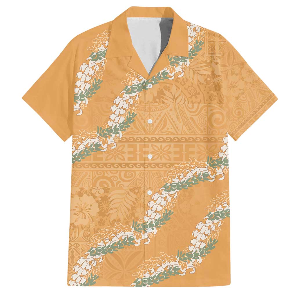 Aloha Pakalana and Puakenikeni Lei Family Matching Off Shoulder Maxi Dress and Hawaiian Shirt Gold Hawaiian Pattern