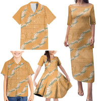 Aloha Pakalana and Puakenikeni Lei Family Matching Puletasi and Hawaiian Shirt Gold Hawaiian Pattern