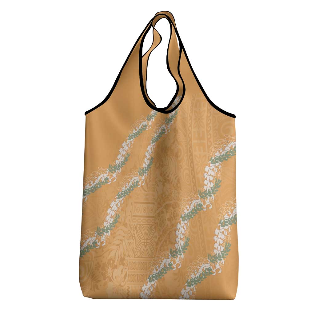 Aloha Pakalana and Puakenikeni Lei Grocery Bag Gold Hawaiian Pattern