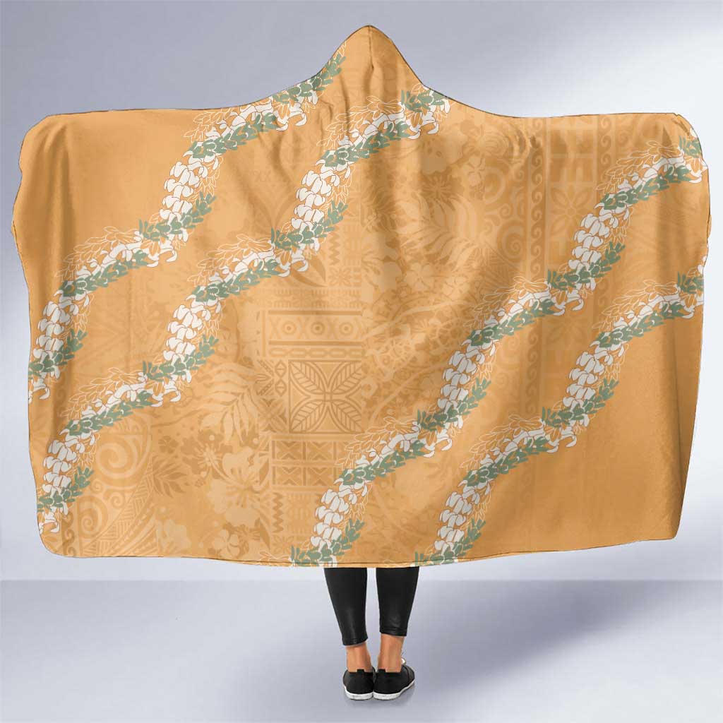 Aloha Pakalana and Puakenikeni Lei Hooded Blanket Gold Hawaiian Pattern