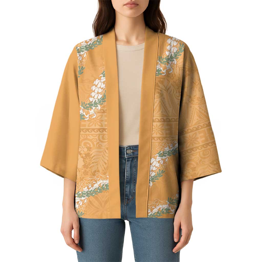 Aloha Pakalana and Puakenikeni Lei Kimono Gold Hawaiian Pattern - Polynesian Pride
