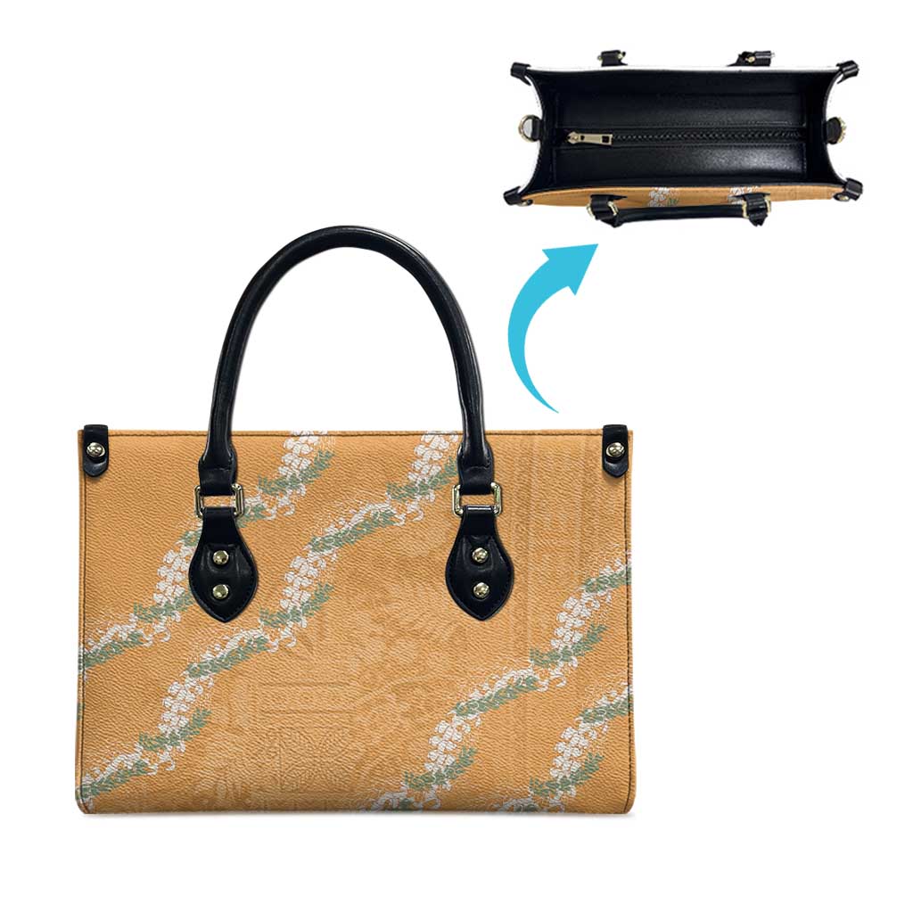 Aloha Pakalana and Puakenikeni Lei Leather Bag Gold Hawaiian Pattern - Polynesian Pride