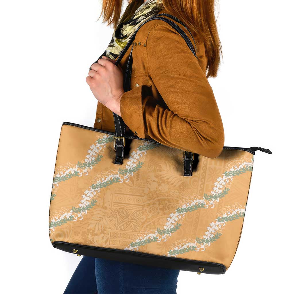 Aloha Pakalana and Puakenikeni Lei Leather Tote Bag Gold Hawaiian Pattern LT9 Gold - Polynesian Pride