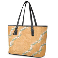 Aloha Pakalana and Puakenikeni Lei Leather Tote Bag Gold Hawaiian Pattern
