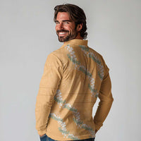 Aloha Pakalana and Puakenikeni Lei Long Sleeve Polo Shirt Gold Hawaiian Pattern