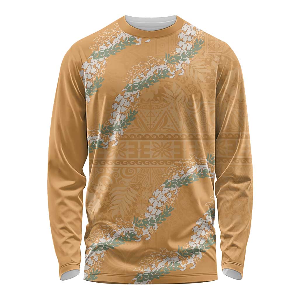 Aloha Pakalana and Puakenikeni Lei Long Sleeve Shirt Gold Hawaiian Pattern LT9 Unisex Gold - Polynesian Pride