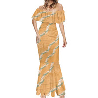 Aloha Pakalana and Puakenikeni Lei Mermaid Dress Gold Hawaiian Pattern LT9 - Polynesian Pride