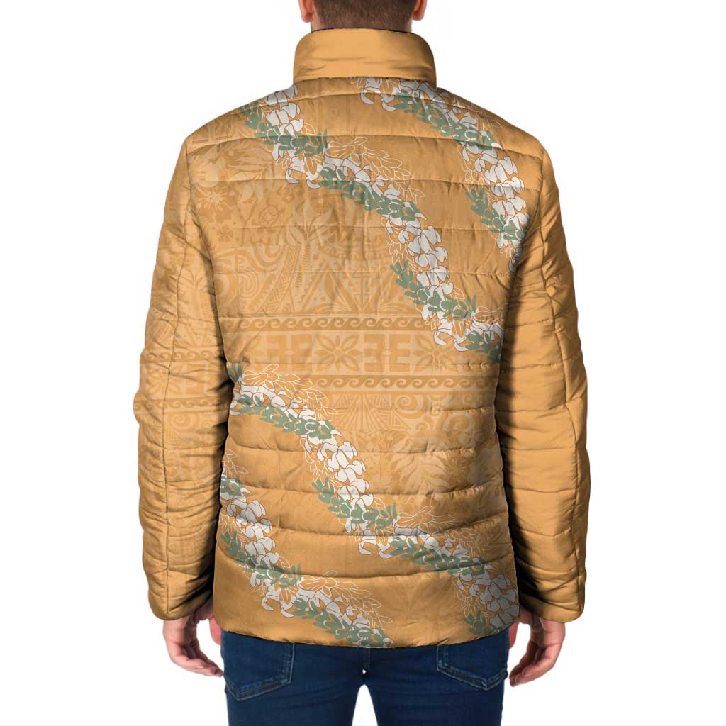 Aloha Pakalana and Puakenikeni Lei Padded Jacket Gold Hawaiian Pattern - Polynesian Pride