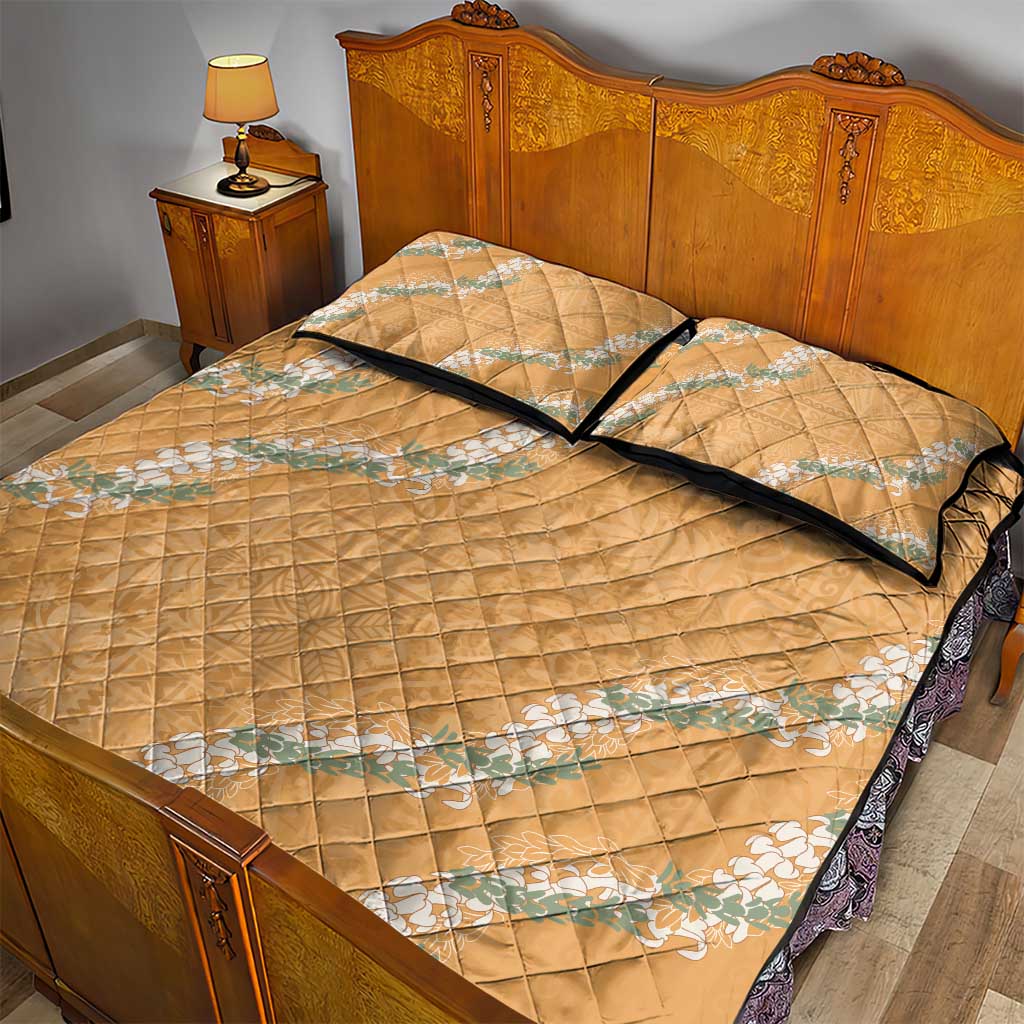 Aloha Pakalana and Puakenikeni Lei Quilt Bed Set Gold Hawaiian Pattern