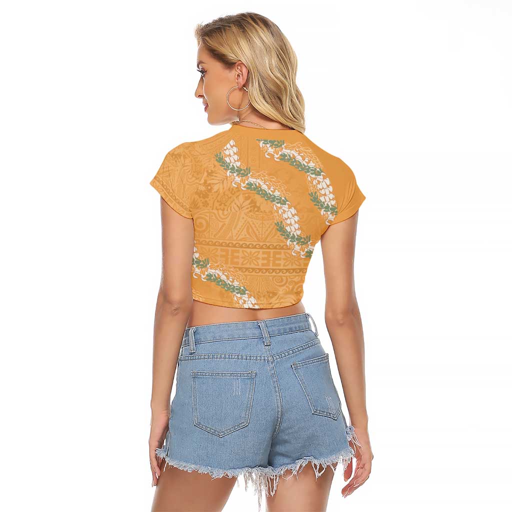 Aloha Pakalana and Puakenikeni Lei Raglan Cropped T Shirt Gold Hawaiian Pattern LT9 - Polynesian Pride