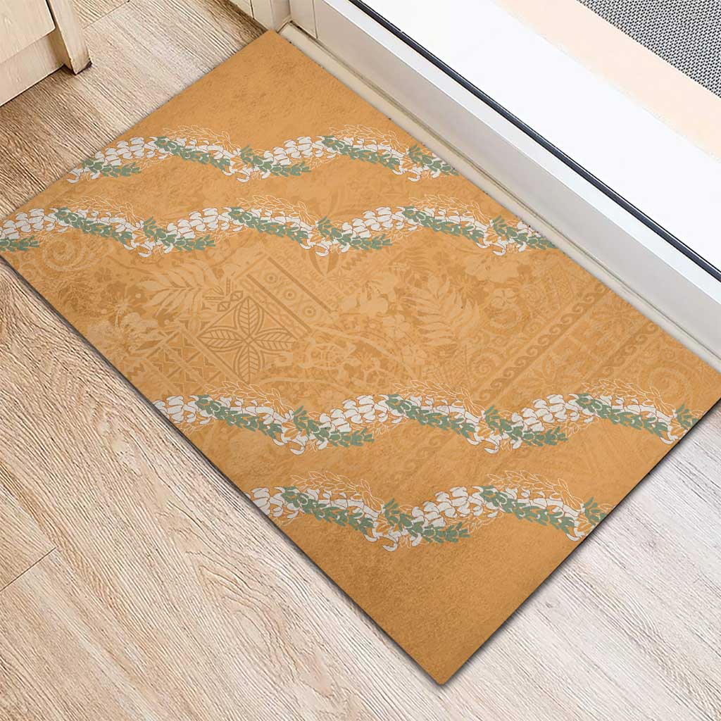 Aloha Pakalana and Puakenikeni Lei Rubber Doormat Gold Hawaiian Pattern