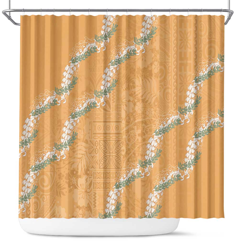 Aloha Pakalana and Puakenikeni Lei Shower Curtain Gold Hawaiian Pattern