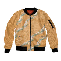Aloha Pakalana and Puakenikeni Lei Sleeve Zip Bomber Jacket Gold Hawaiian Pattern LT9 Unisex Gold - Polynesian Pride