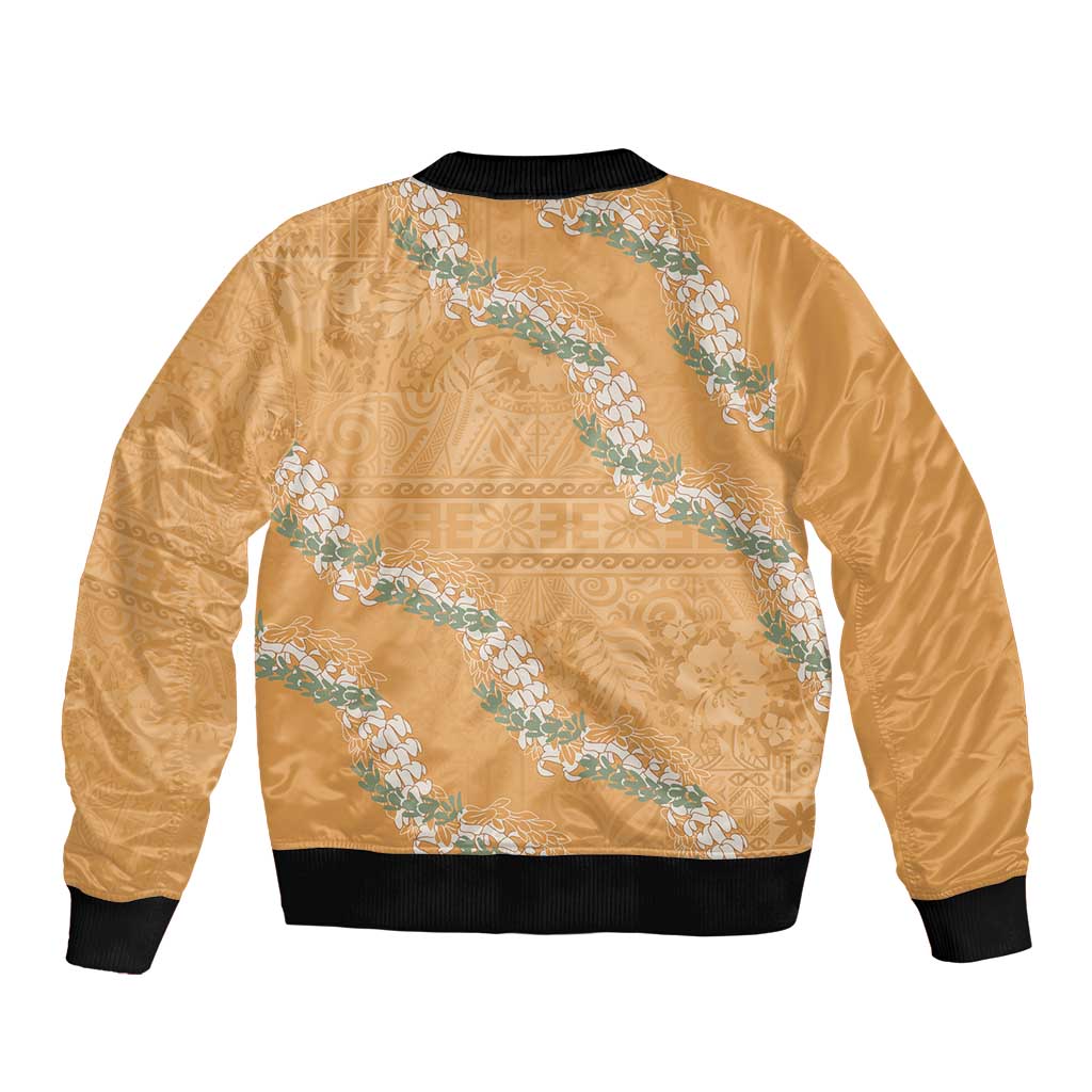 Aloha Pakalana and Puakenikeni Lei Sleeve Zip Bomber Jacket Gold Hawaiian Pattern LT9 - Polynesian Pride