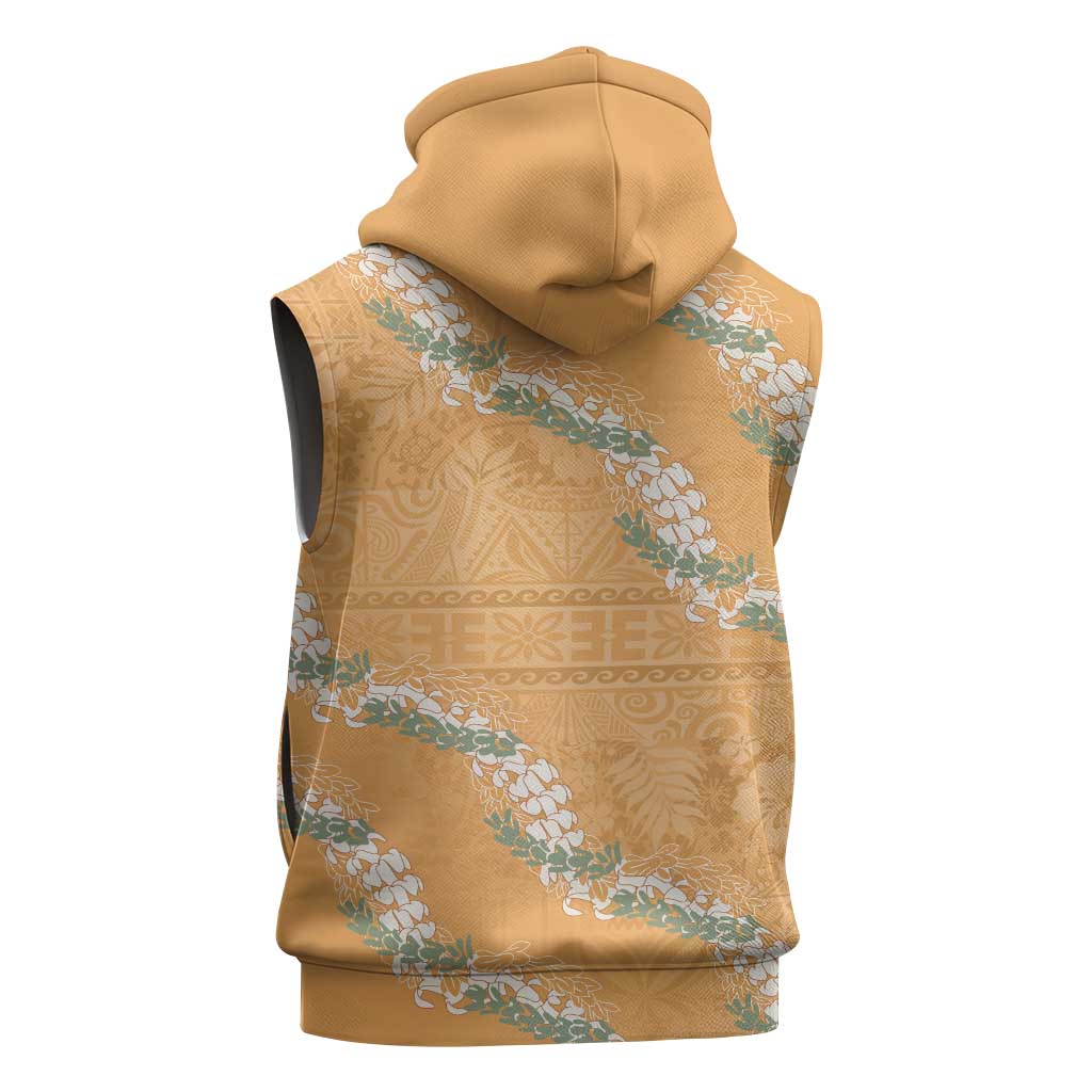 Aloha Pakalana and Puakenikeni Lei Sleeveless Hoodie Gold Hawaiian Pattern - Polynesian Pride