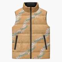 Aloha Pakalana and Puakenikeni Lei Sleeveless Puffer Jacket Gold Hawaiian Pattern - Polynesian Pride