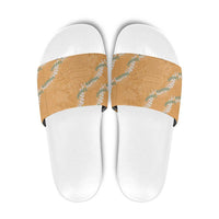 Aloha Pakalana and Puakenikeni Lei Slide Sandals Gold Hawaiian Pattern - Polynesian Pride