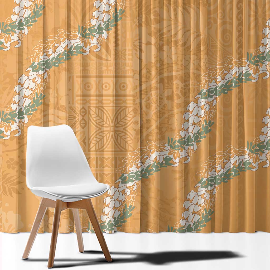 Aloha Pakalana and Puakenikeni Lei Window Curtain Gold Hawaiian Pattern