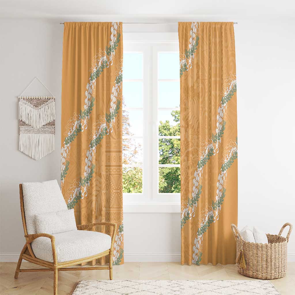 Aloha Pakalana and Puakenikeni Lei Window Curtain Gold Hawaiian Pattern