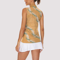 Aloha Pakalana and Puakenikeni Lei Women Sleeveless Polo Shirt Gold Hawaiian Pattern