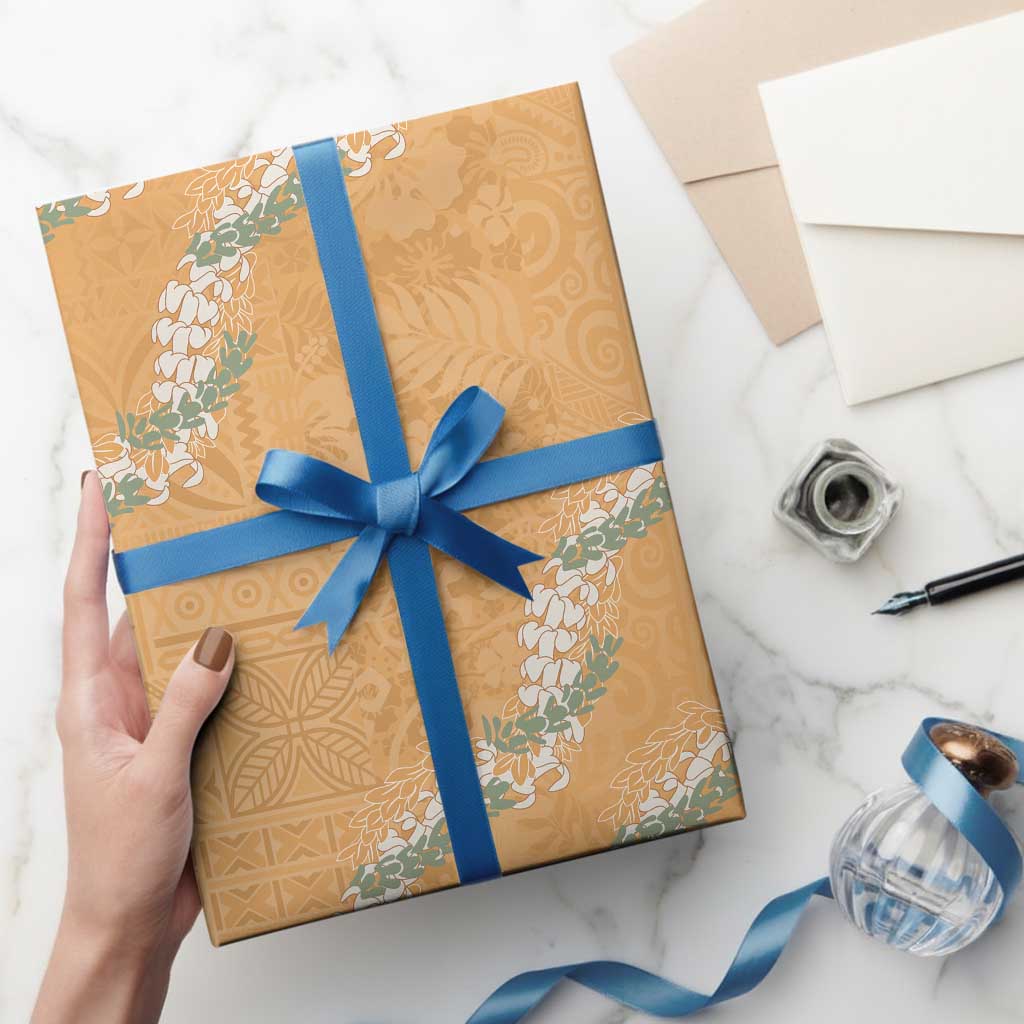 Aloha Pakalana and Puakenikeni Lei Wrapping Paper Gold Hawaiian Pattern - Polynesian Pride