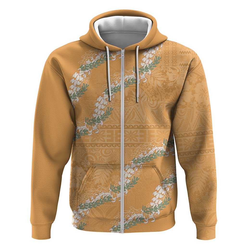 Aloha Pakalana and Puakenikeni Lei Zip Hoodie Gold Hawaiian Pattern LT9 Zip Hoodie Gold - Polynesian Pride