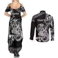 Personalised New Zealand Potae Pango Cricket Couples Matching Summer Maxi Dress and Long Sleeve Button Shirt Special Maori Hei Tiki Tribal Tattoo