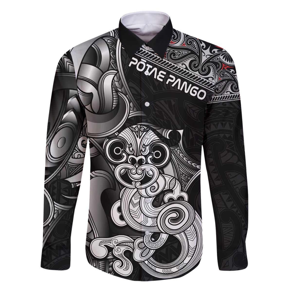 Personalised New Zealand Potae Pango Cricket Family Matching Off The Shoulder Long Sleeve Dress and Hawaiian Shirt Special Maori Hei Tiki Tribal Tattoo LT9 Dad's Shirt - Long Sleeve Black - Polynesian Pride