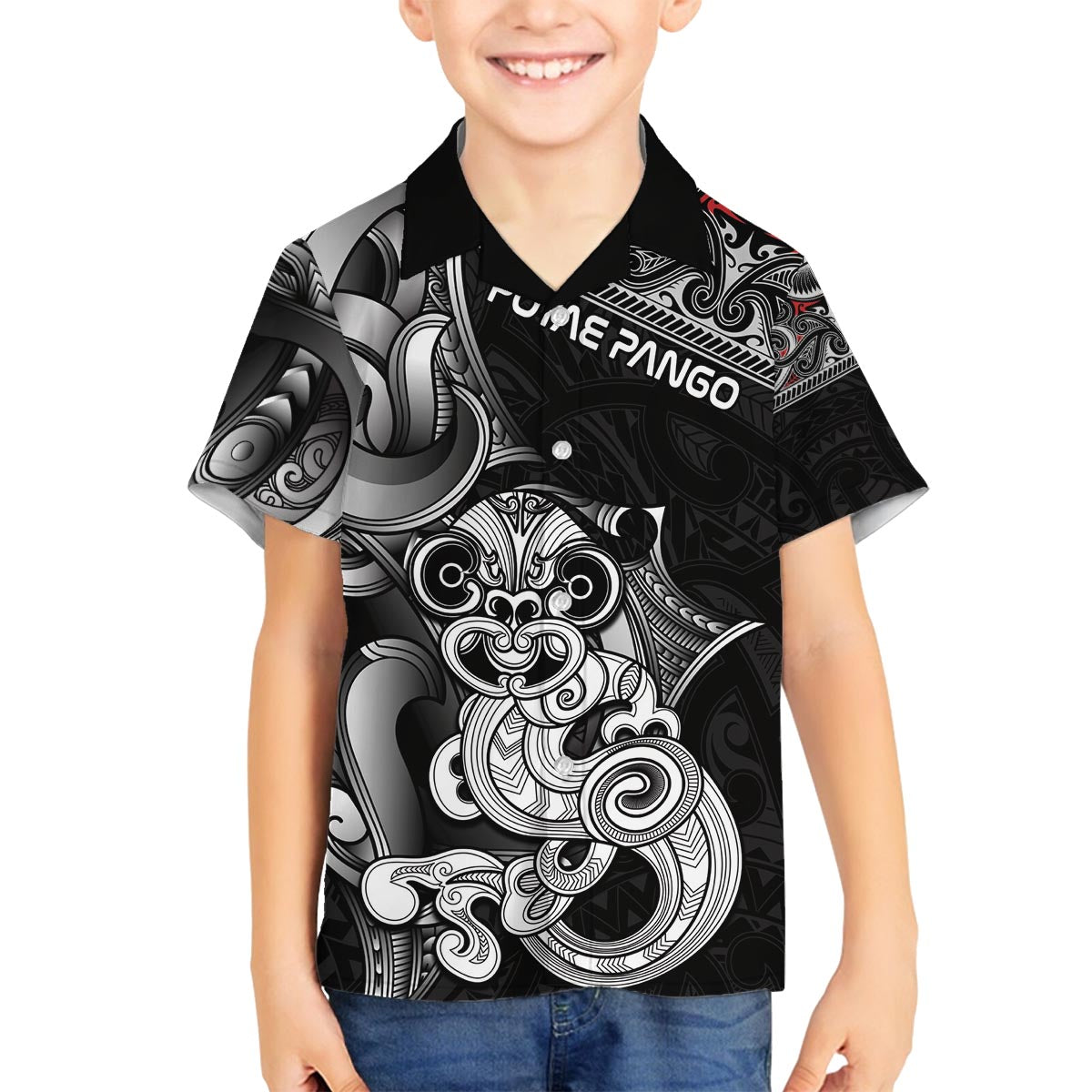 Personalised New Zealand Potae Pango Cricket Family Matching Off The Shoulder Long Sleeve Dress and Hawaiian Shirt Special Maori Hei Tiki Tribal Tattoo LT9 Son's Shirt Black - Polynesian Pride