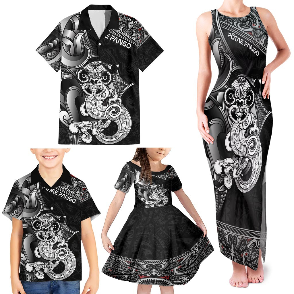 Personalised New Zealand Potae Pango Cricket Family Matching Tank Maxi Dress and Hawaiian Shirt Special Maori Hei Tiki Tribal Tattoo
