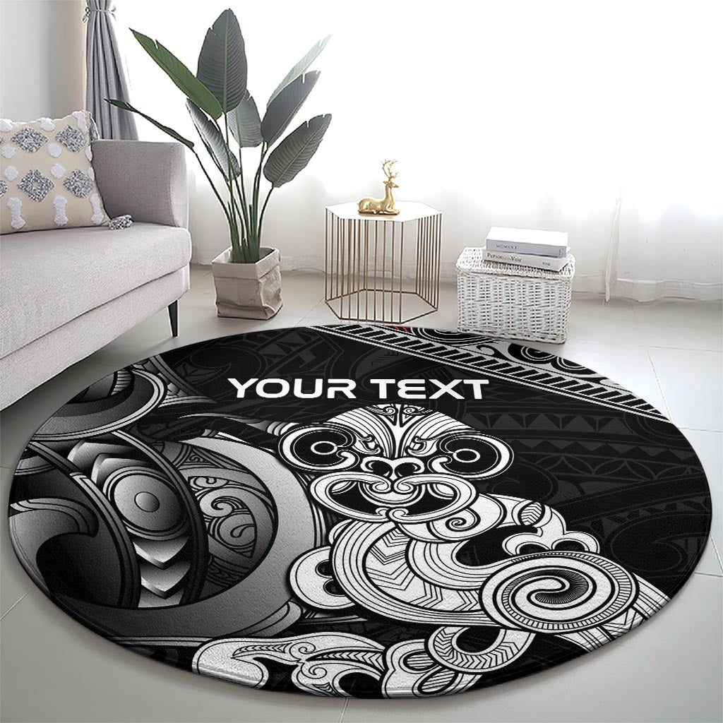 Personalised New Zealand Potae Pango Cricket Round Carpet Special Maori Hei Tiki Tribal Tattoo