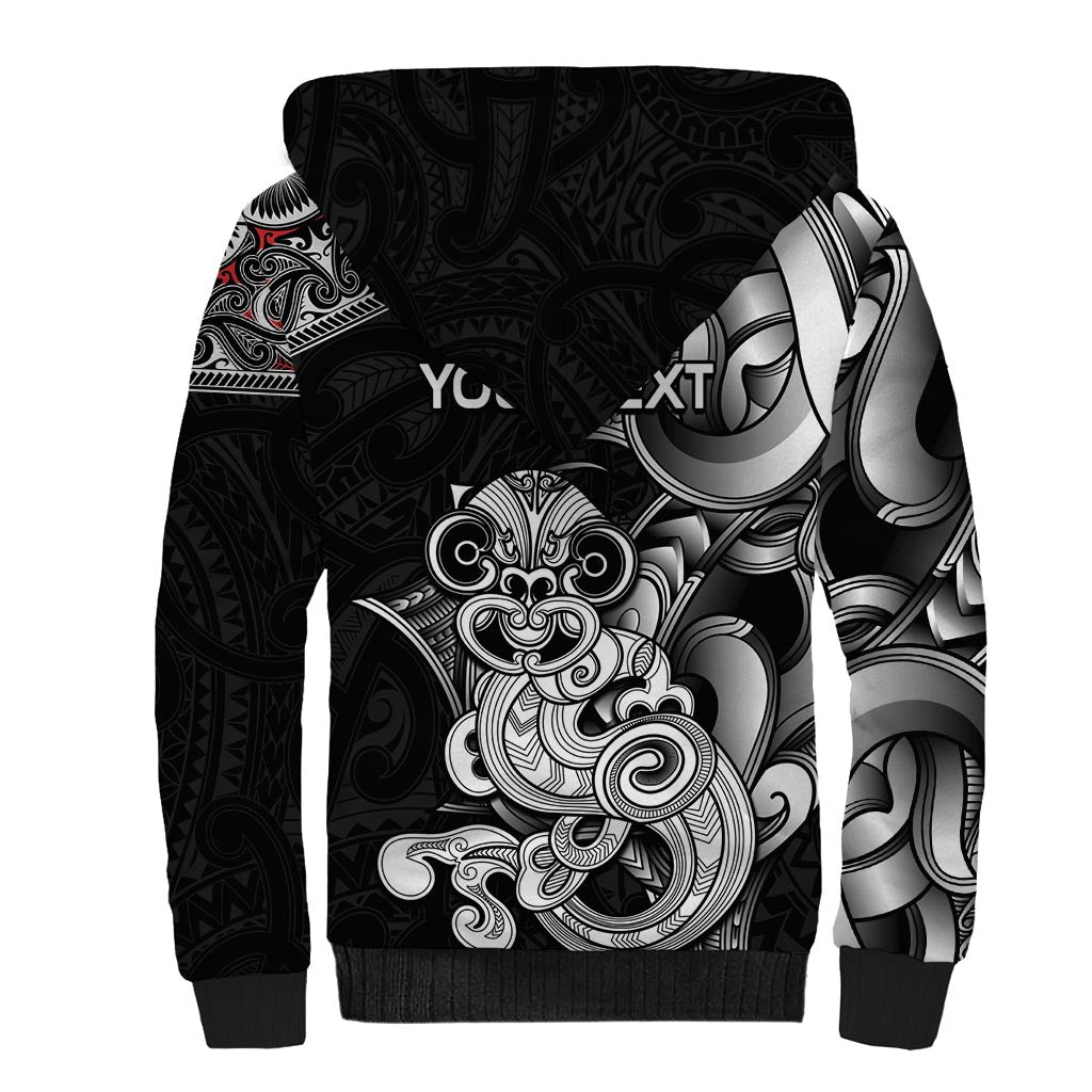 Personalised New Zealand Potae Pango Cricket Sherpa Hoodie Special Maori Hei Tiki Tribal Tattoo